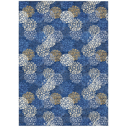 Tabselect Home Line 8' X 10' Navy Blue Brown And Ivory Polka Dot Washable Indoor Outdoor Area Rug
