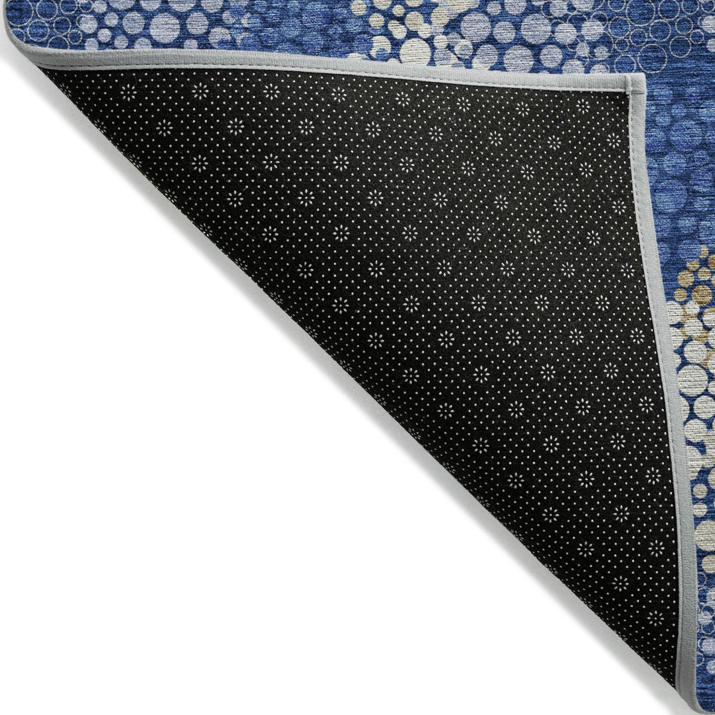 Tabselect Home Line 8' X 10' Navy Blue Brown And Ivory Polka Dot Washable Indoor Outdoor Area Rug