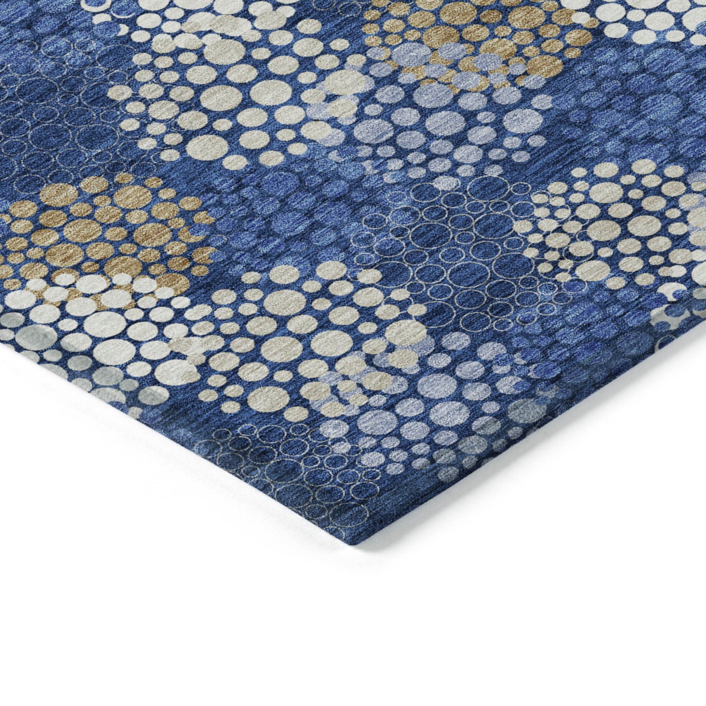 Tabselect Home Line 8' X 10' Navy Blue Brown And Ivory Polka Dot Washable Indoor Outdoor Area Rug