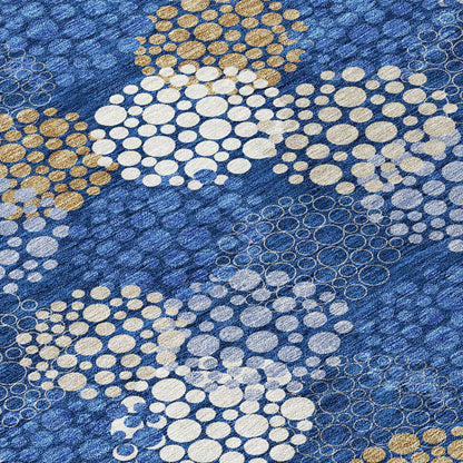 Tabselect Home Line 8' X 10' Navy Blue Brown And Ivory Polka Dot Washable Indoor Outdoor Area Rug