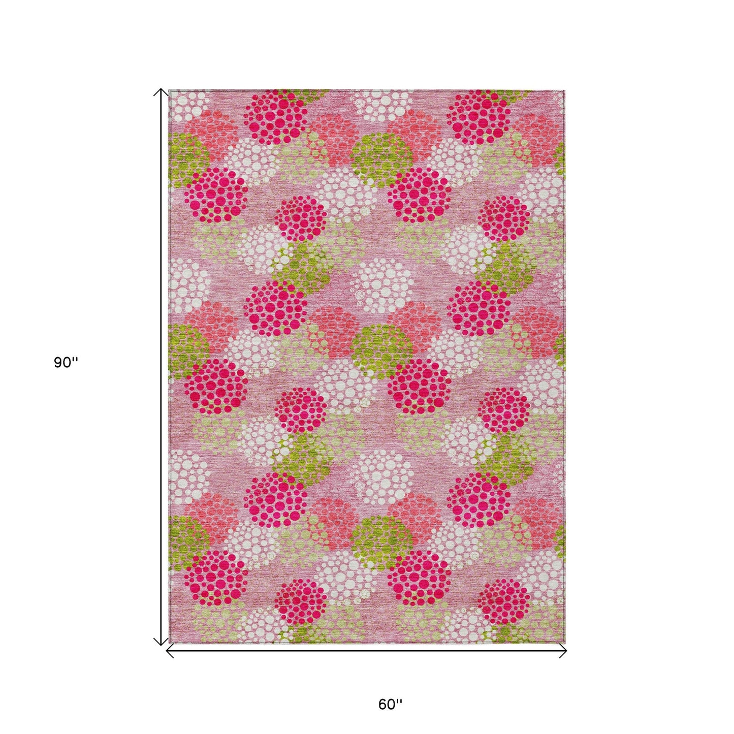 Tabselect Home Line 5' X 8' Pink Green And Ivory Polka Dot Washable Indoor Outdoor Area Rug