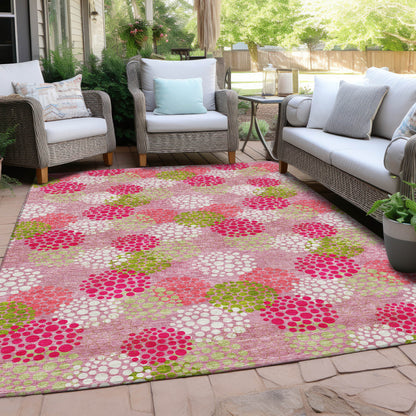 Tabselect Home Line 5' X 8' Pink Green And Ivory Polka Dot Washable Indoor Outdoor Area Rug