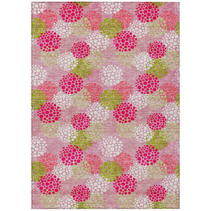 Tabselect Home Line 5' X 8' Pink Green And Ivory Polka Dot Washable Indoor Outdoor Area Rug