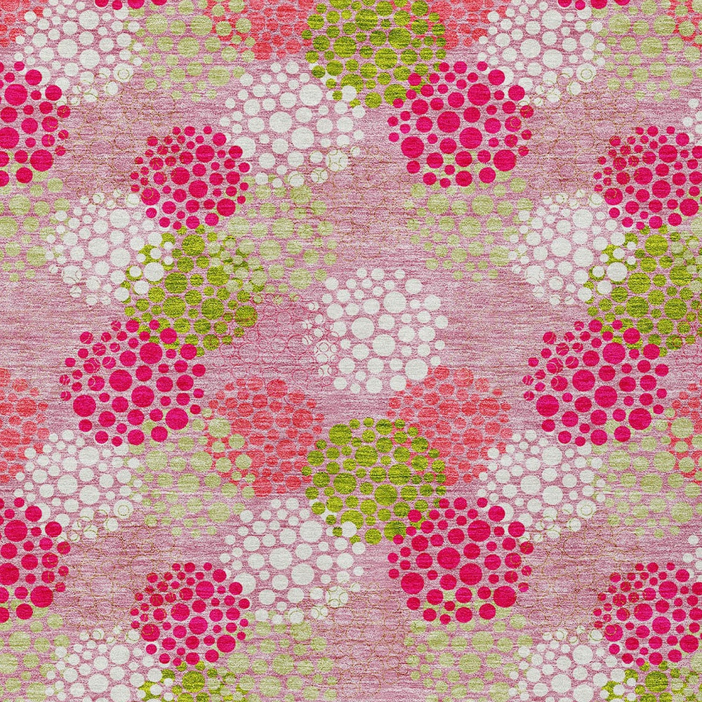 Tabselect Home Line 5' X 8' Pink Green And Ivory Polka Dot Washable Indoor Outdoor Area Rug