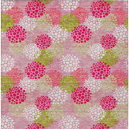 Tabselect Home Line 5' X 8' Pink Green And Ivory Polka Dot Washable Indoor Outdoor Area Rug