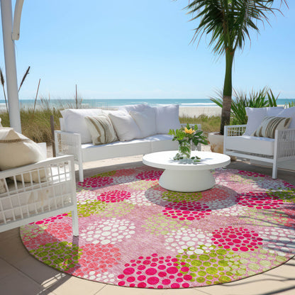Tabselect Home Line 8' Pink Green And Ivory Round Polka Dot Washable Indoor Outdoor Area Rug