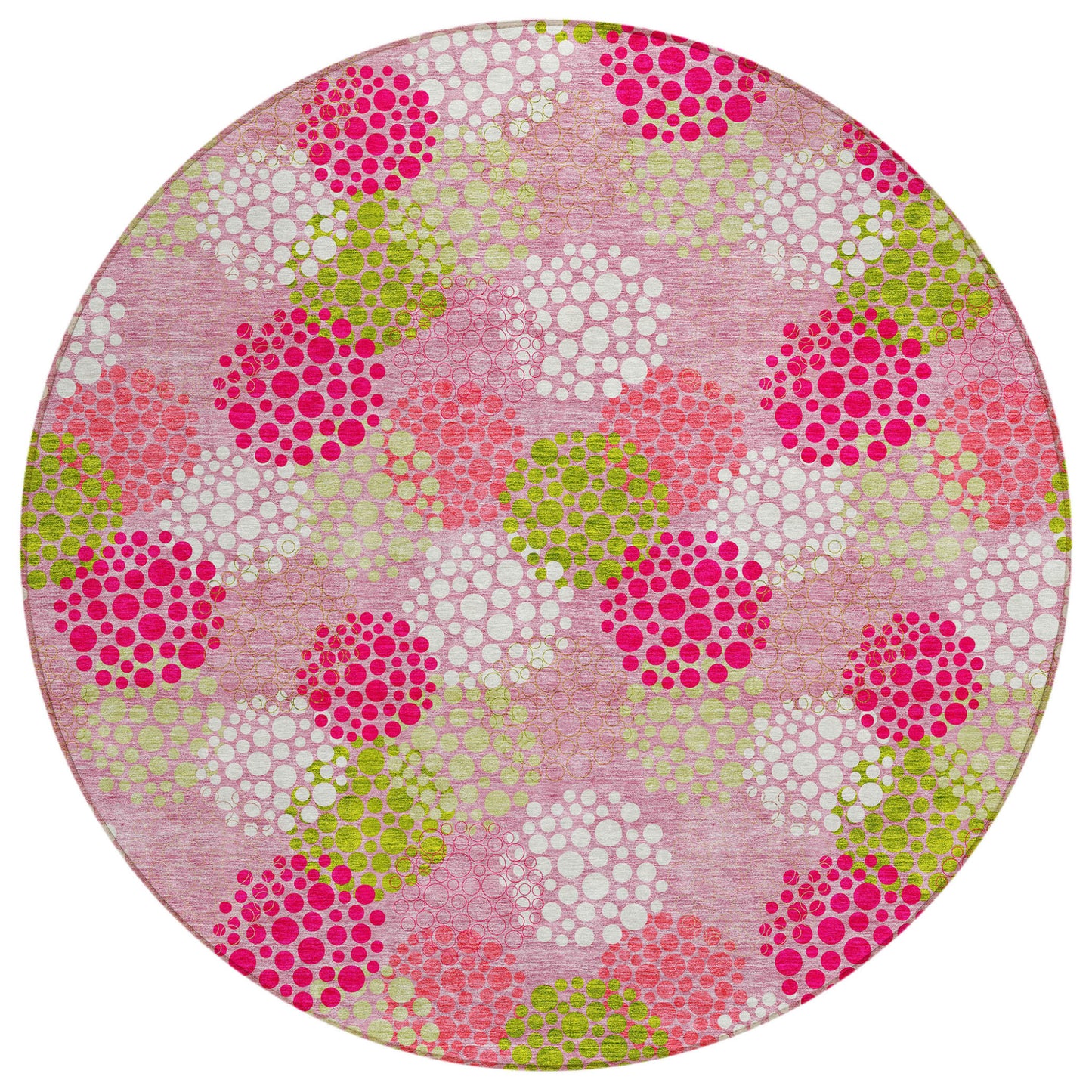 Tabselect Home Line 8' Pink Green And Ivory Round Polka Dot Washable Indoor Outdoor Area Rug