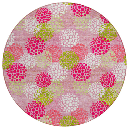 Tabselect Home Line 8' Pink Green And Ivory Round Polka Dot Washable Indoor Outdoor Area Rug