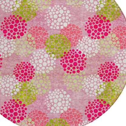 Tabselect Home Line 8' Pink Green And Ivory Round Polka Dot Washable Indoor Outdoor Area Rug