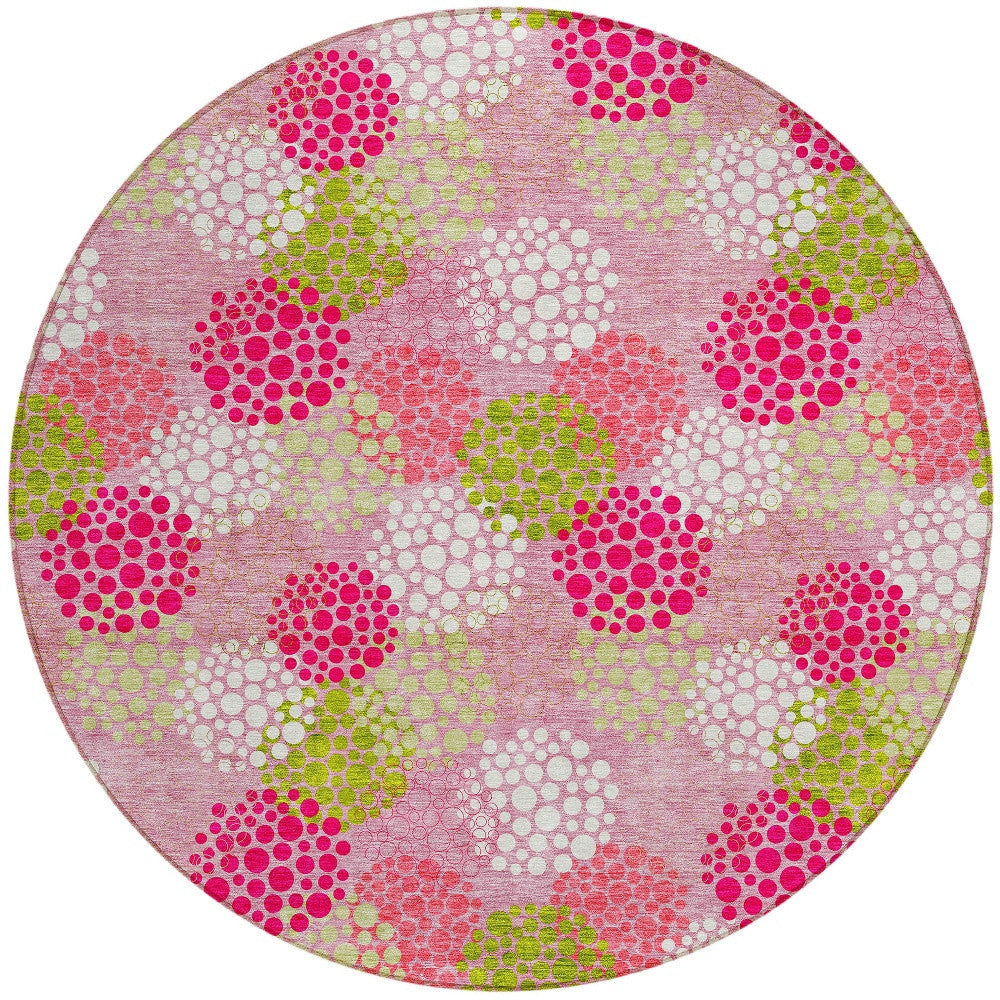Tabselect Home Line 8' Pink Green And Ivory Round Polka Dot Washable Indoor Outdoor Area Rug
