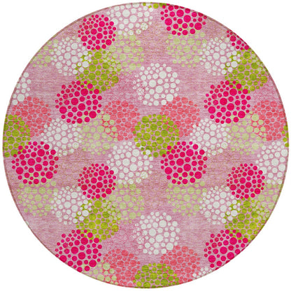 Tabselect Home Line 8' Pink Green And Ivory Round Polka Dot Washable Indoor Outdoor Area Rug