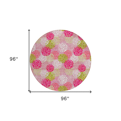 Tabselect Home Line 8' Pink Green And Ivory Round Polka Dot Washable Indoor Outdoor Area Rug