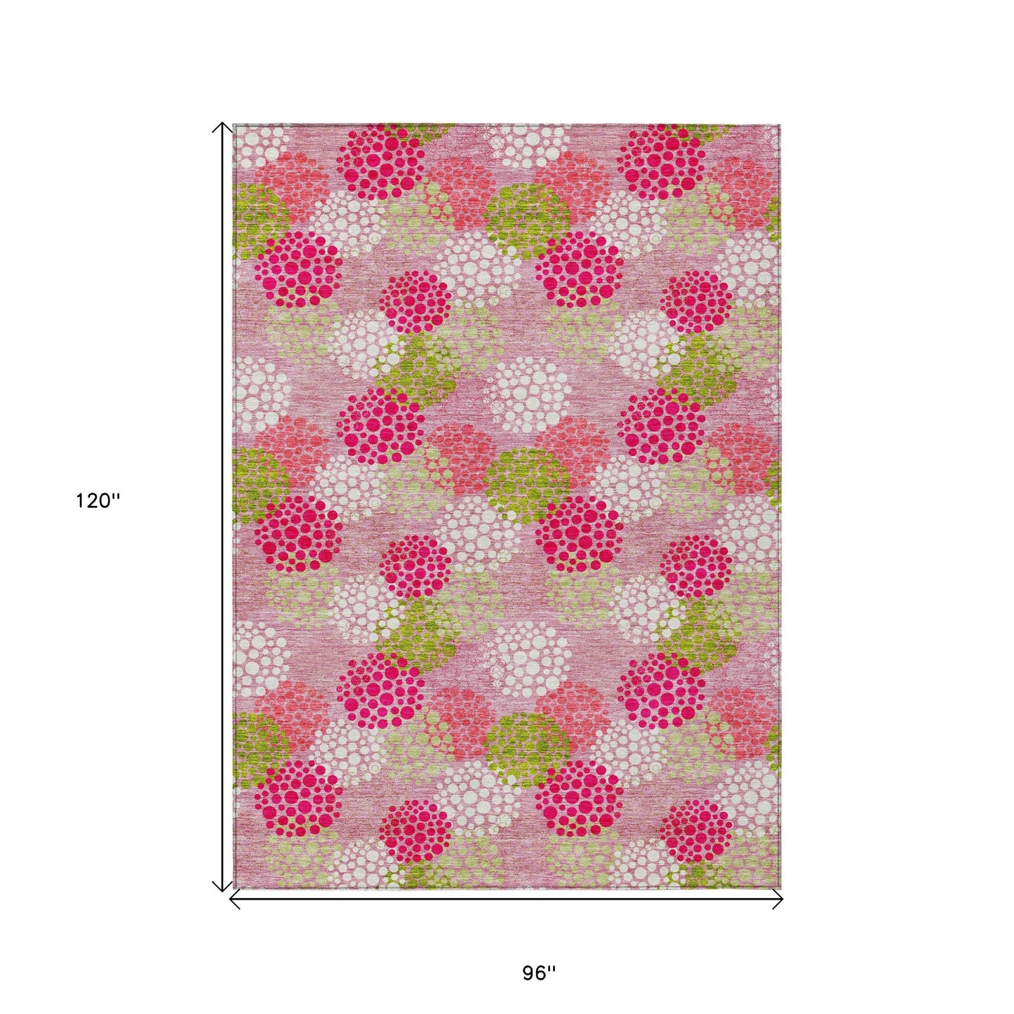 Tabselect Home Line 8' X 10' Pink Green And Ivory Polka Dot Washable Indoor Outdoor Area Rug