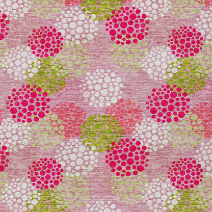 Tabselect Home Line 8' X 10' Pink Green And Ivory Polka Dot Washable Indoor Outdoor Area Rug