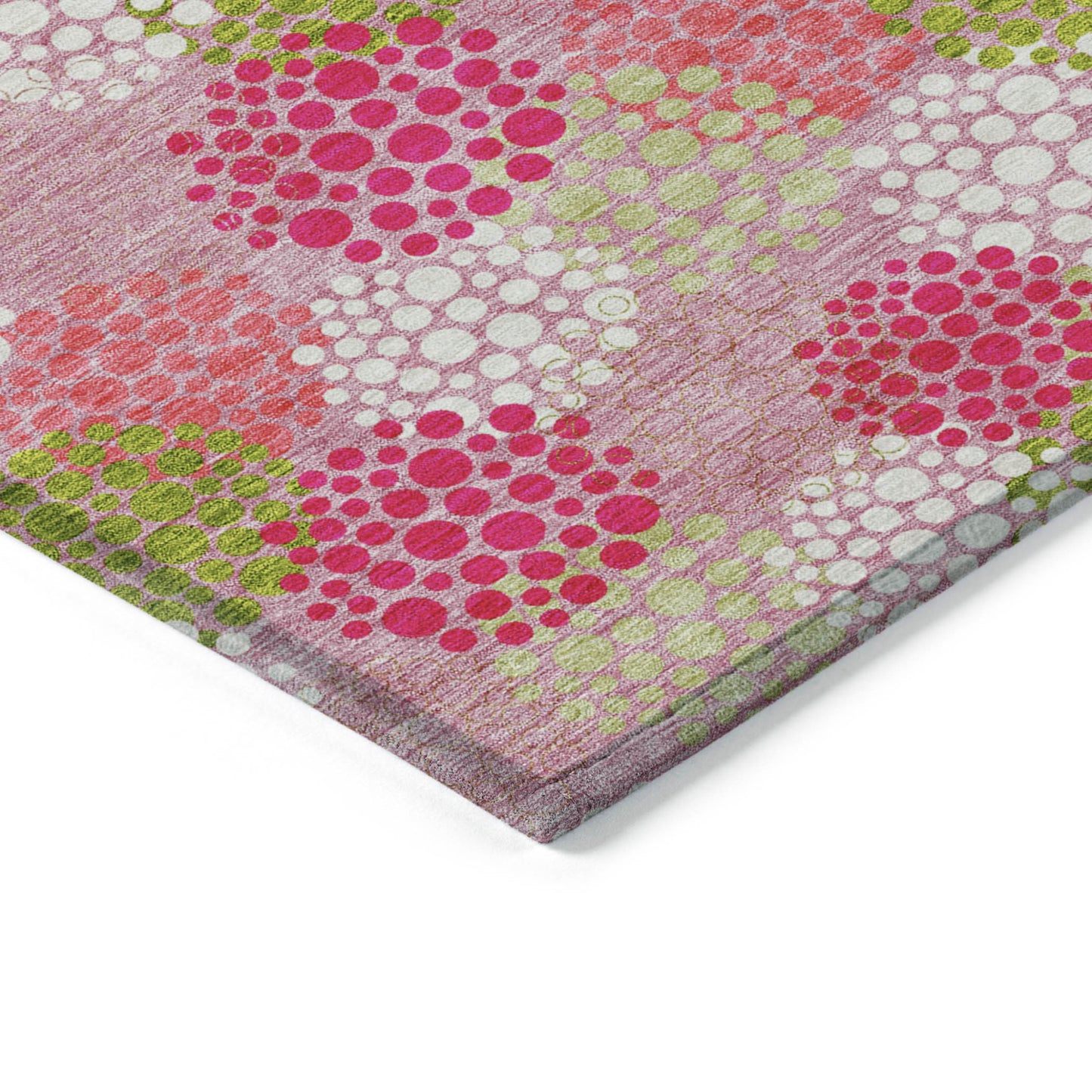 Tabselect Home Line 8' X 10' Pink Green And Ivory Polka Dot Washable Indoor Outdoor Area Rug
