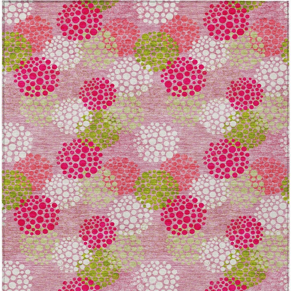 Tabselect Home Line 8' X 10' Pink Green And Ivory Polka Dot Washable Indoor Outdoor Area Rug