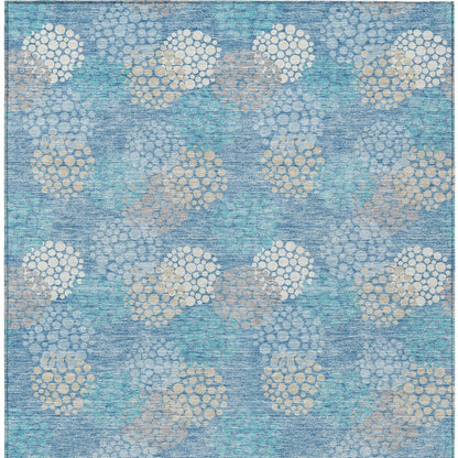 Tabselect Home Line 5' X 8' Sky Blue Gray And Ivory Polka Dot Washable Indoor Outdoor Area Rug