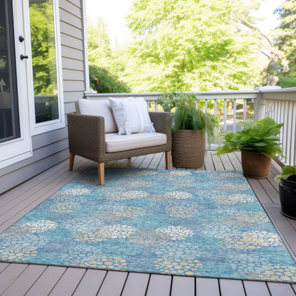 Tabselect Home Line 5' X 8' Sky Blue Gray And Ivory Polka Dot Washable Indoor Outdoor Area Rug