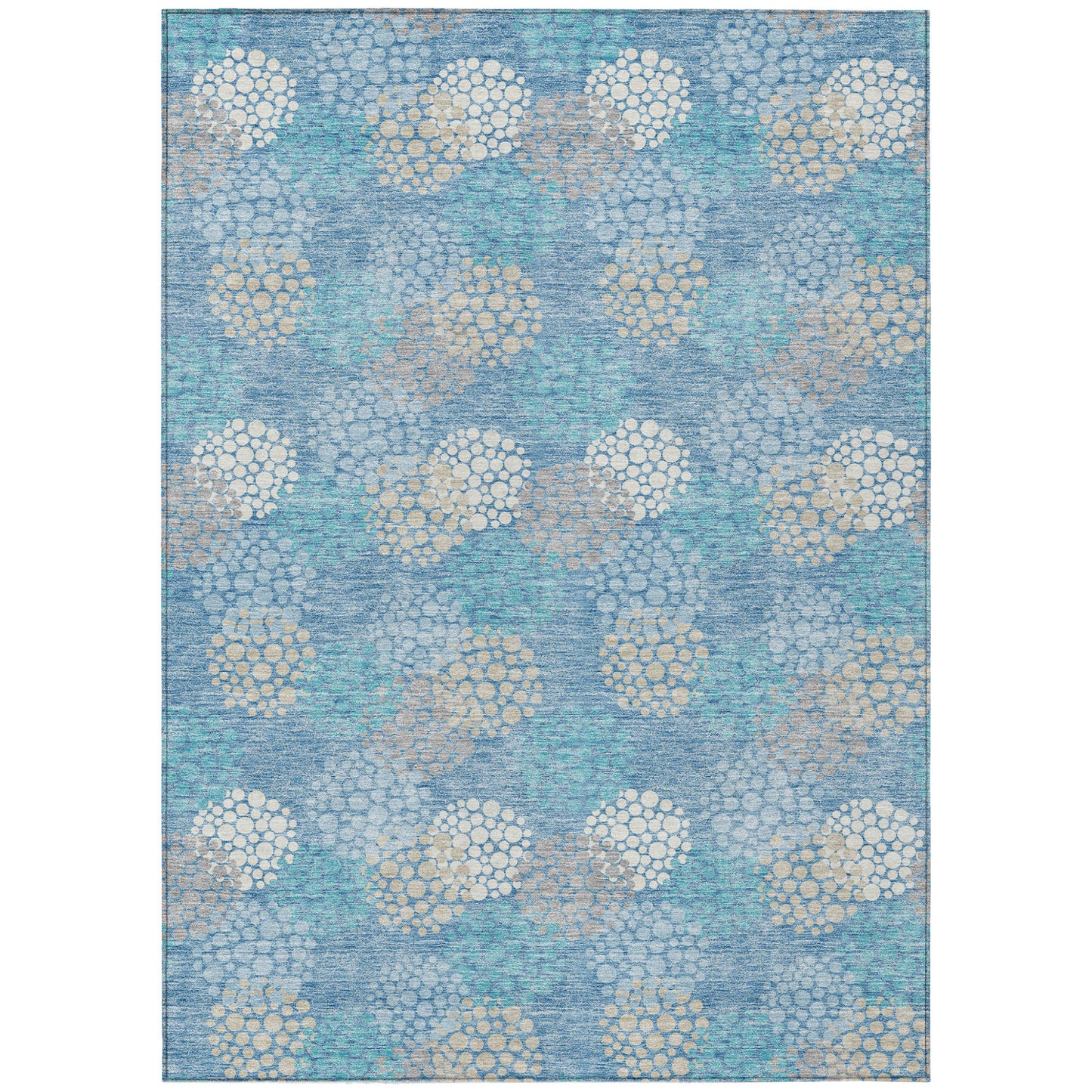 Tabselect Home Line 5' X 8' Sky Blue Gray And Ivory Polka Dot Washable Indoor Outdoor Area Rug