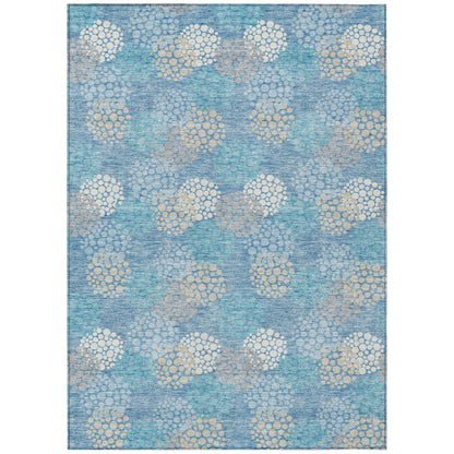 Tabselect Home Line 5' X 8' Sky Blue Gray And Ivory Polka Dot Washable Indoor Outdoor Area Rug