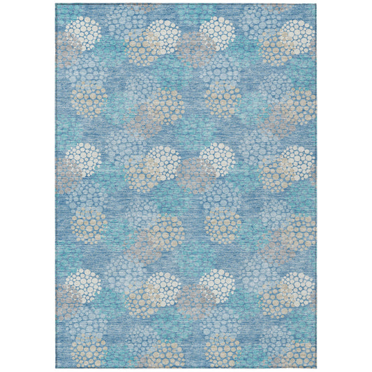 Tabselect Home Line 5' X 8' Sky Blue Gray And Ivory Polka Dot Washable Indoor Outdoor Area Rug