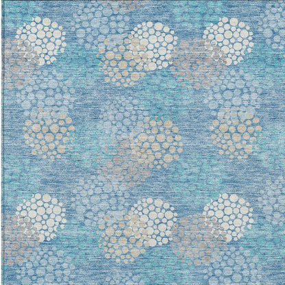 Tabselect Home Line 5' X 8' Sky Blue Gray And Ivory Polka Dot Washable Indoor Outdoor Area Rug