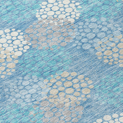 Tabselect Home Line 5' X 8' Sky Blue Gray And Ivory Polka Dot Washable Indoor Outdoor Area Rug