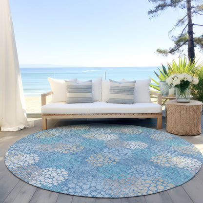 Tabselect Home Line 8' Sky Blue Gray And Ivory Round Polka Dot Washable Indoor Outdoor Area Rug