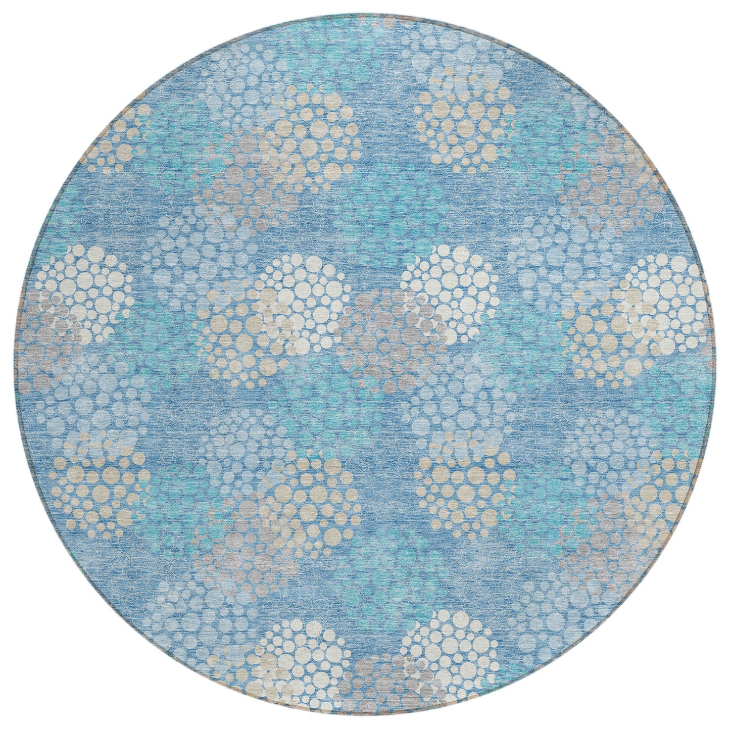Tabselect Home Line 8' Sky Blue Gray And Ivory Round Polka Dot Washable Indoor Outdoor Area Rug