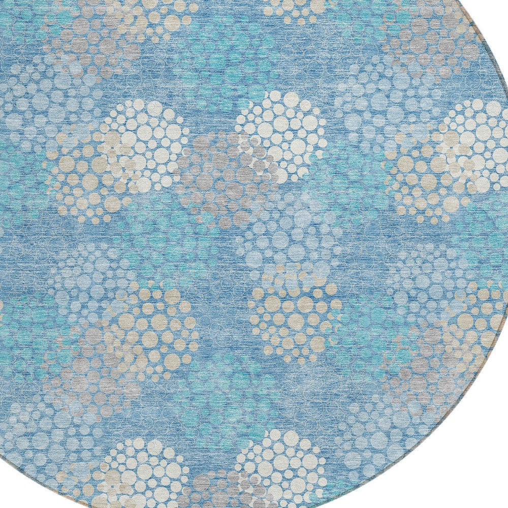 Tabselect Home Line 8' Sky Blue Gray And Ivory Round Polka Dot Washable Indoor Outdoor Area Rug