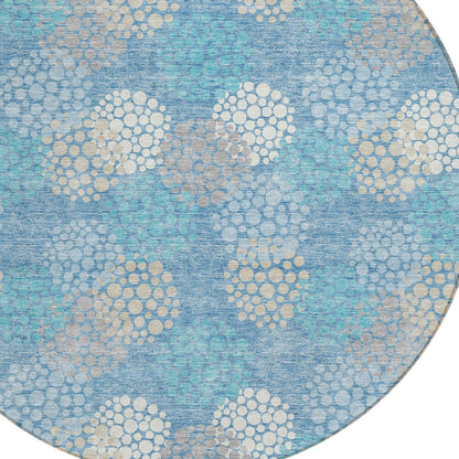Tabselect Home Line 8' Sky Blue Gray And Ivory Round Polka Dot Washable Indoor Outdoor Area Rug