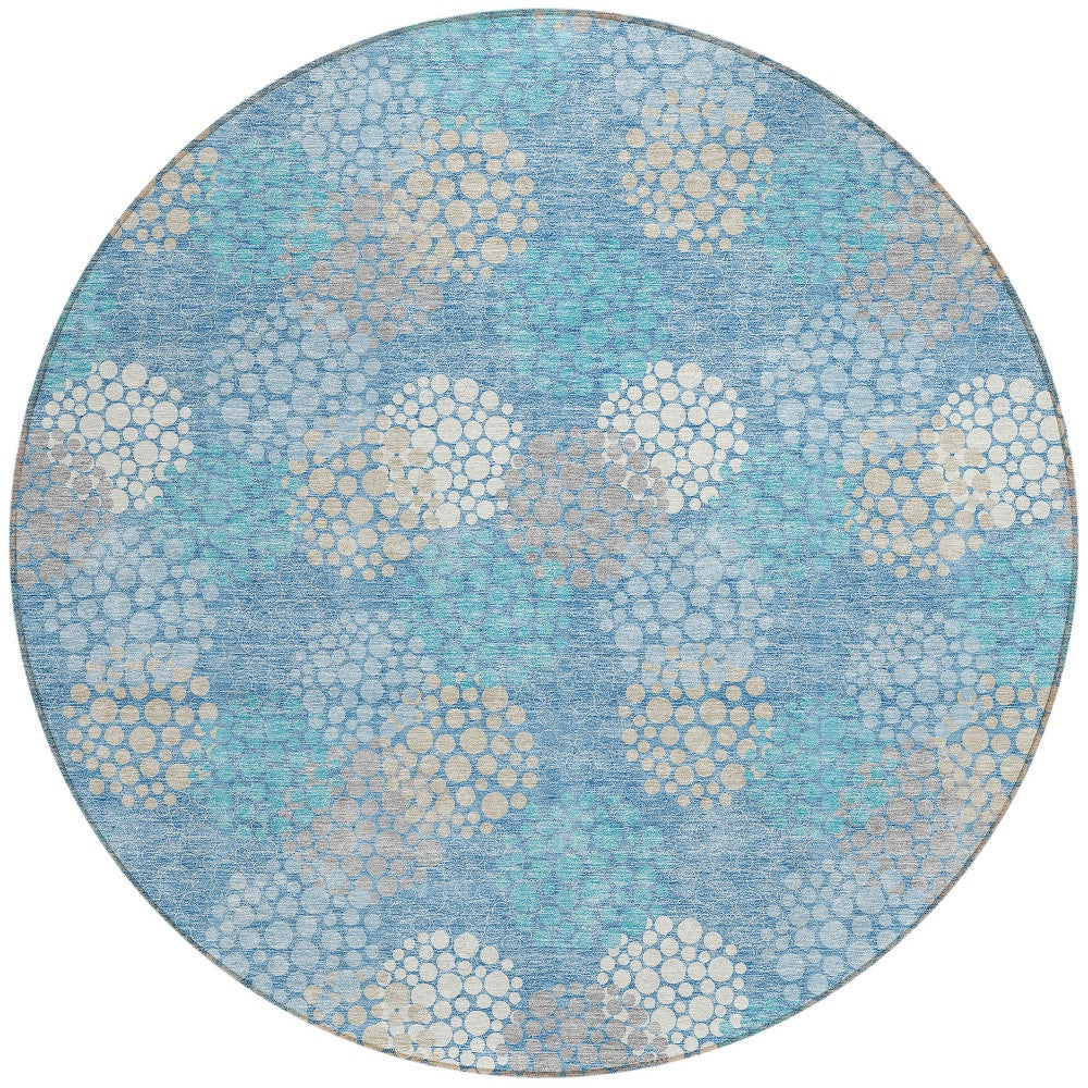 Tabselect Home Line 8' Sky Blue Gray And Ivory Round Polka Dot Washable Indoor Outdoor Area Rug