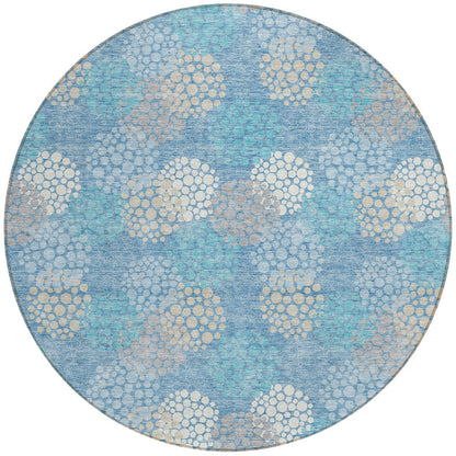 Tabselect Home Line 8' Sky Blue Gray And Ivory Round Polka Dot Washable Indoor Outdoor Area Rug