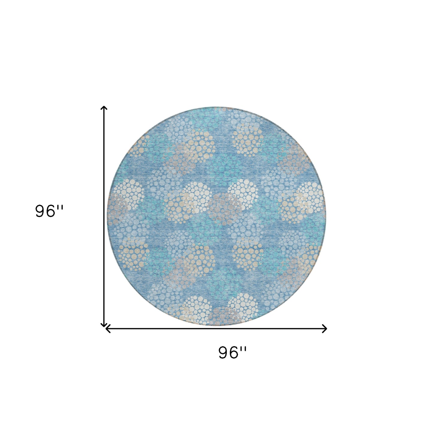 Tabselect Home Line 8' Sky Blue Gray And Ivory Round Polka Dot Washable Indoor Outdoor Area Rug
