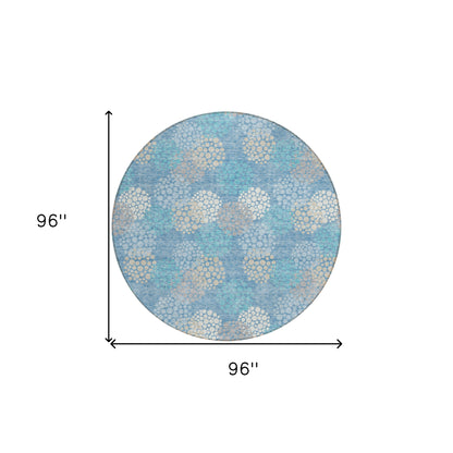 Tabselect Home Line 8' Sky Blue Gray And Ivory Round Polka Dot Washable Indoor Outdoor Area Rug