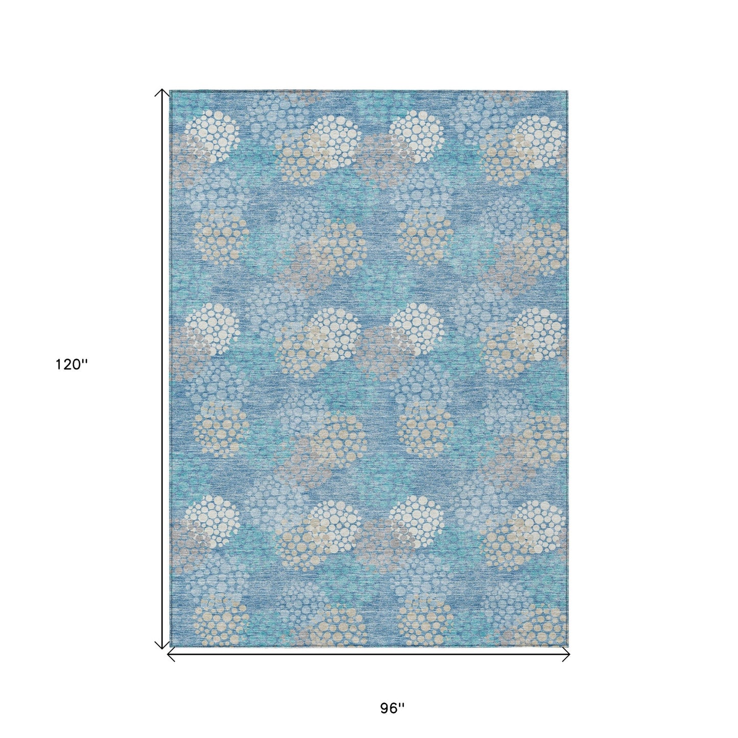 Tabselect Home Line 8' X 10' Sky Blue Gray And Ivory Polka Dot Washable Indoor Outdoor Area Rug
