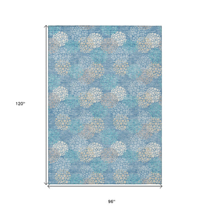 Tabselect Home Line 8' X 10' Sky Blue Gray And Ivory Polka Dot Washable Indoor Outdoor Area Rug