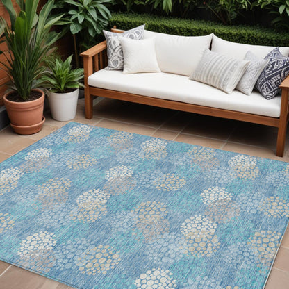 Tabselect Home Line 8' X 10' Sky Blue Gray And Ivory Polka Dot Washable Indoor Outdoor Area Rug