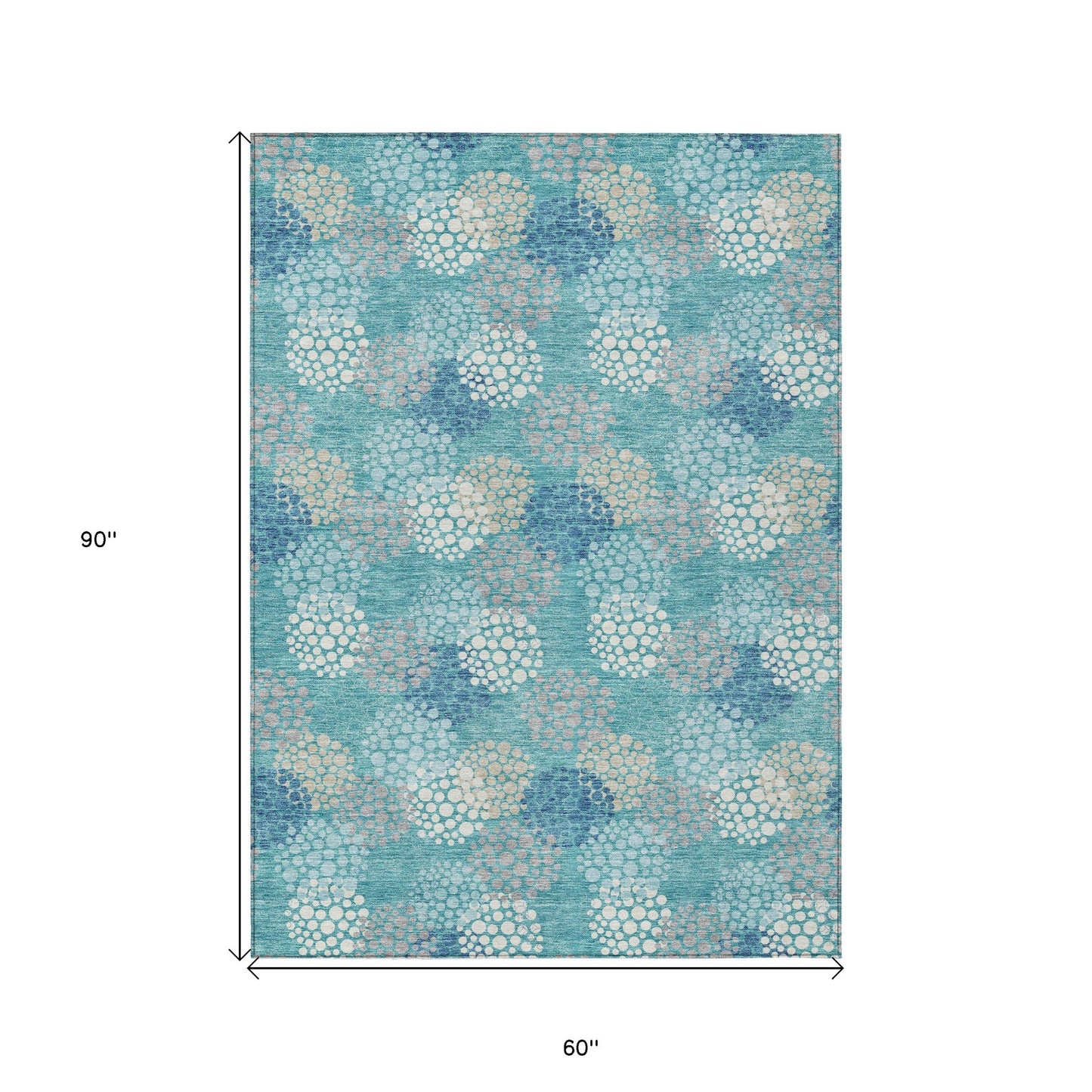 Tabselect Home Line 5' X 8' Teal Blue Gray And Ivory Polka Dot Washable Indoor Outdoor Area Rug