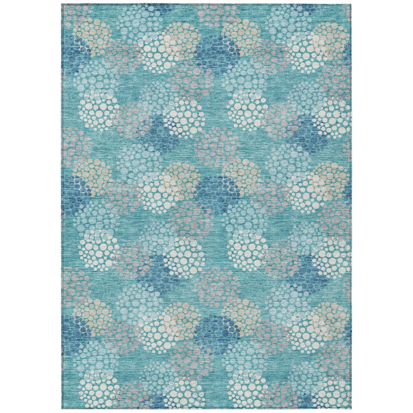 Tabselect Home Line 5' X 8' Teal Blue Gray And Ivory Polka Dot Washable Indoor Outdoor Area Rug