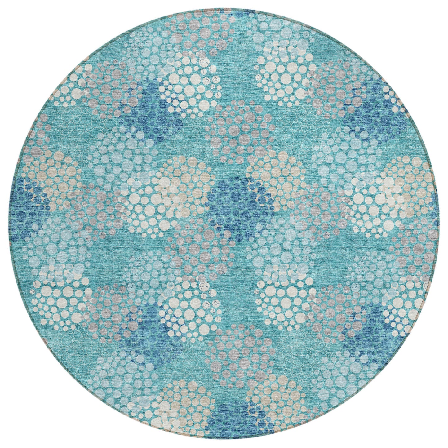 Tabselect Home Line 8' Teal Blue Gray And Ivory Round Polka Dot Washable Indoor Outdoor Area Rug