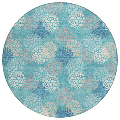 Tabselect Home Line 8' Teal Blue Gray And Ivory Round Polka Dot Washable Indoor Outdoor Area Rug
