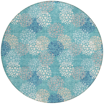 Tabselect Home Line 8' Teal Blue Gray And Ivory Round Polka Dot Washable Indoor Outdoor Area Rug