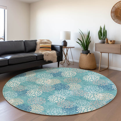 Tabselect Home Line 8' Teal Blue Gray And Ivory Round Polka Dot Washable Indoor Outdoor Area Rug