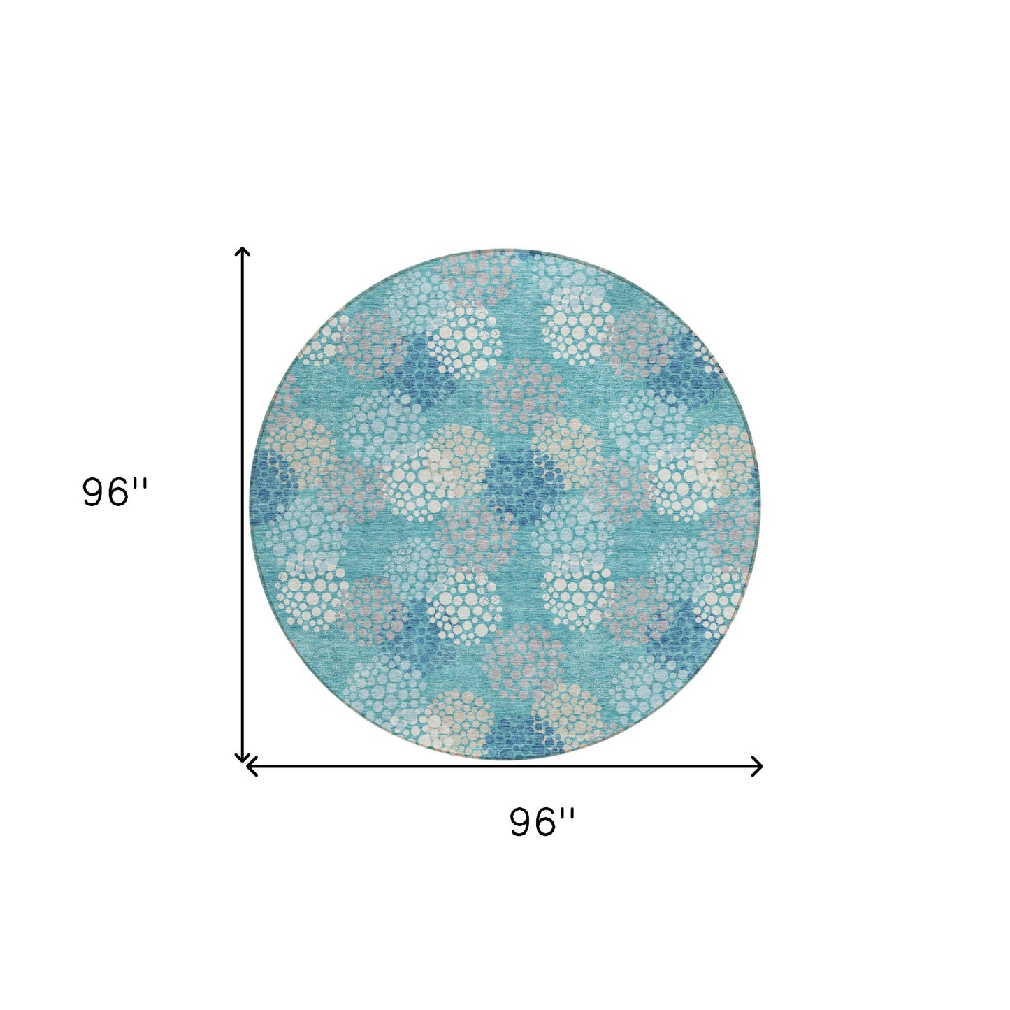 Tabselect Home Line 8' Teal Blue Gray And Ivory Round Polka Dot Washable Indoor Outdoor Area Rug