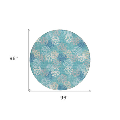 Tabselect Home Line 8' Teal Blue Gray And Ivory Round Polka Dot Washable Indoor Outdoor Area Rug