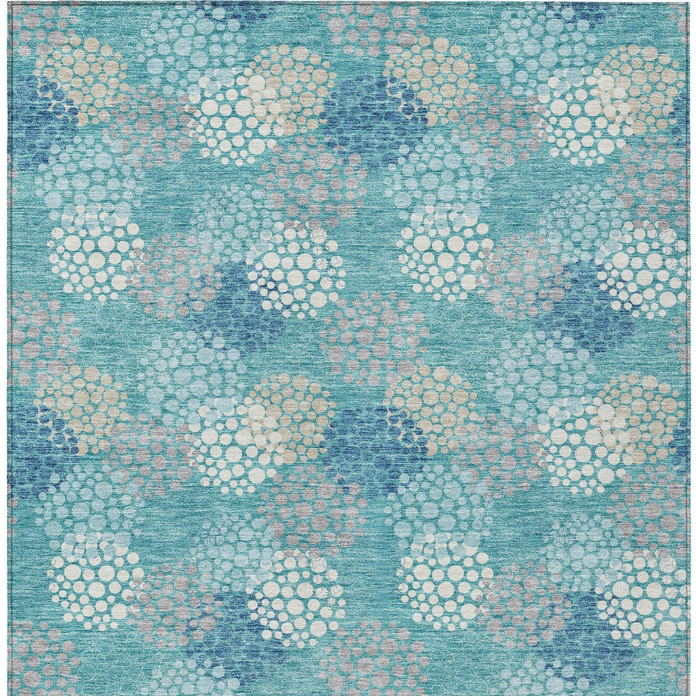 Tabselect Home Line 8' X 10' Teal Blue Gray And Ivory Polka Dot Washable Indoor Outdoor Area Rug