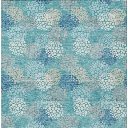 Tabselect Home Line 8' X 10' Teal Blue Gray And Ivory Polka Dot Washable Indoor Outdoor Area Rug