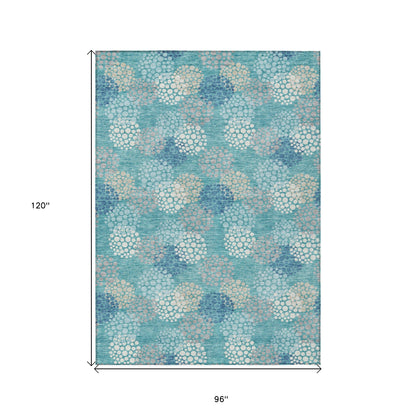 Tabselect Home Line 8' X 10' Teal Blue Gray And Ivory Polka Dot Washable Indoor Outdoor Area Rug