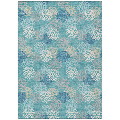 Tabselect Home Line 8' X 10' Teal Blue Gray And Ivory Polka Dot Washable Indoor Outdoor Area Rug
